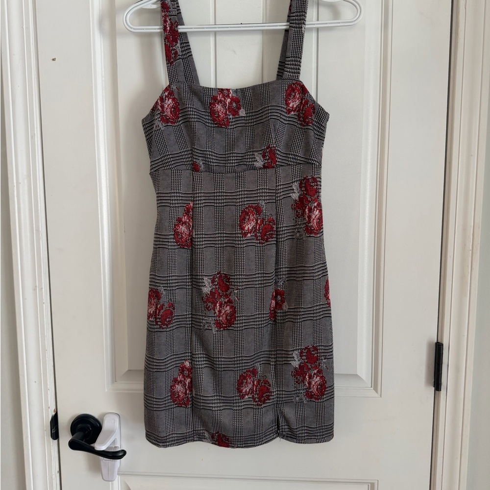 Francesca's Collections Gray and Red Floral Mini Dress
